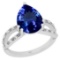 4.61 Ctw SI2/I1 Tanzanite And Diamond 14K White Gold Engagement Ring