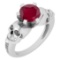 2.08 Ctw I2/I3 Ruby And Diamond 14K White Gold Antique Style Skull Ring