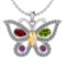 1.17 Ctw I2/I3 Multi Stone And Diamond 10K White Gold butterfly Necklace