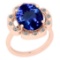 8.14 Ctw SI2/I1 Tanzanite And Diamond 14K Rose Gold Engagement Ring