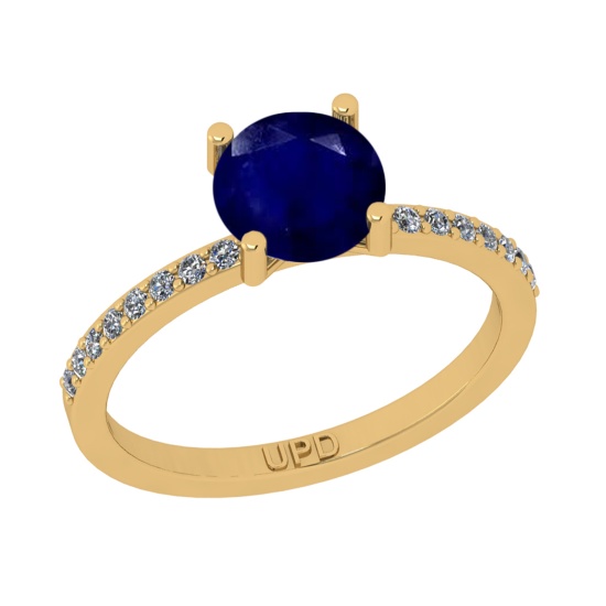 1.43 Ctw I2/I3 Blue Sapphire And Diamond 14K Yellow Gold Ring