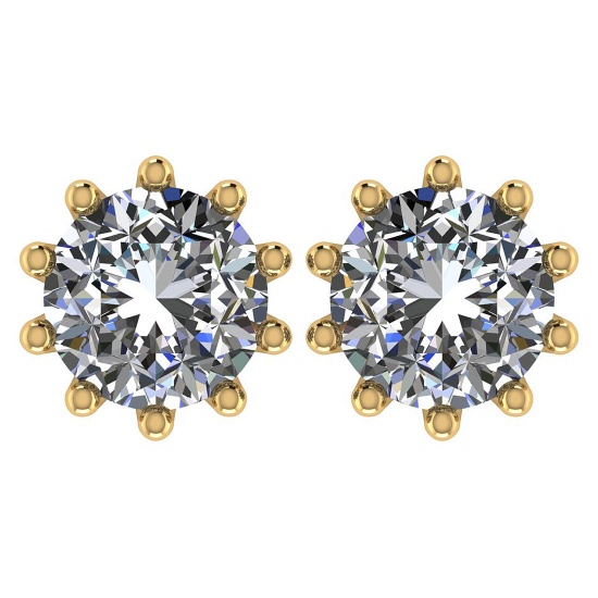 CERTIFIED 1 CTW ROUND F/VS1 DIAMOND (LAB GROWN IGI Certified DIAMOND SOLITAIRE EARRINGS ) IN 14K YEL