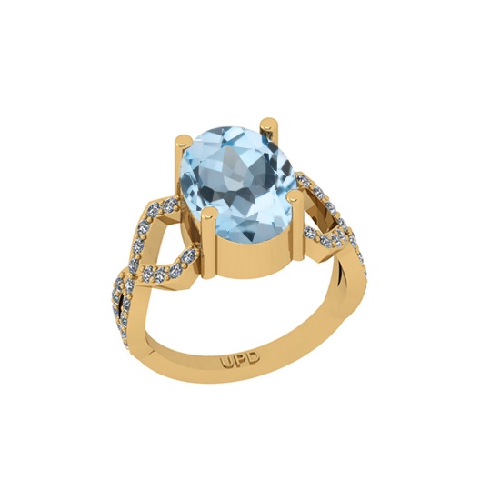5.53 Ctw SI2/I1 Blue Topaz And Diamond 14K Yellow Gold Engagement Ring