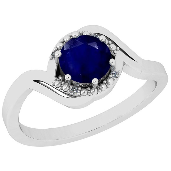 0.74 Ctw SI2/I1 Blue Sapphire And Diamond 14K White Gold Ring
