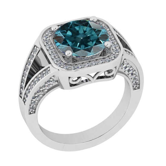 3.06 Ctw I2/I3 Treated Fancy Blue And White Diamond 14K White Gold Engagement Halo Ring