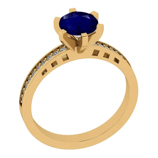 0.39 Ctw SI2/I1 Blue Sapphire And Diamond 14K Yellow Gold Engagement Ring