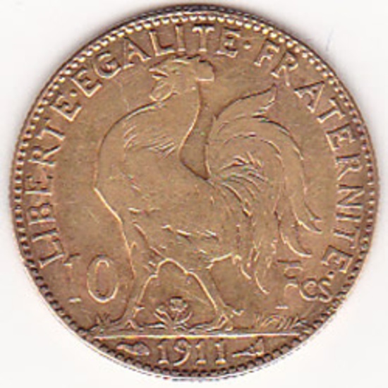 France 10 Francs Rooster Gold Coin 1899-1914