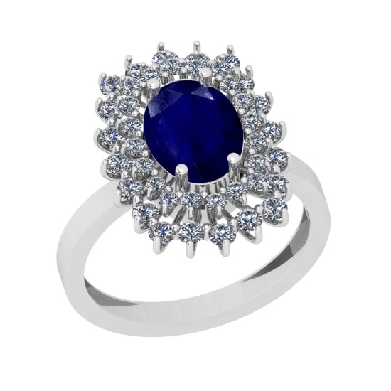 2.90 Ctw SI2/I1 Blue Sapphire And Diamond 14K White Gold Engagement Ring