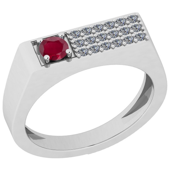 0.33 Ctw I2/I3 Ruby And Diamond 14K White Gold Engagement Ring