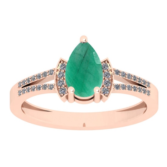 0.95 Ctw SI2/I1 Emerald And Diamond 14K Rose Gold Promises Ring