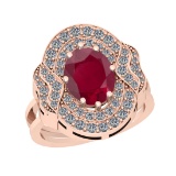 3.30 Ctw SI2/I1 Ruby And Diamond 14K Rose Gold Vintage Style Wedding Ring