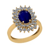 2.90 Ctw SI2/I1 Blue Sapphire And Diamond 14K Yellow Gold Engagement Ring