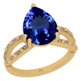 4.61 Ctw SI2/I1 Tanzanite And Diamond 14K Yellow Gold Engagement Ring