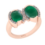 4.82 Ctw SI2/I1 Emerald And Diamond 14K Rose Gold Vintage Style Wedding Ring