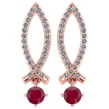 1.48 Ctw I2/I3 Ruby And Diamond 14K Rose Gold Earrings