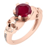 2.08 Ctw I2/I3 Ruby And Diamond 14K Rose Gold Antique Style Skull Ring