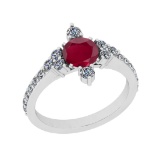 1.55 Ctw SI2/I1 Ruby And Diamond 14K White Gold Ring