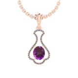1.80 Ctw I2/I3 Amethyst And Diamond 14K Rose Gold Necklace