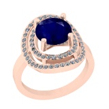 1.65 Ctw I2/I3 Blue Sapphire And Diamond 14K Rose Gold Engagement Halo Ring