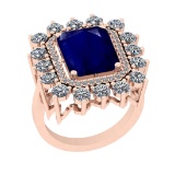 5.79 Ctw SI2/I1 Blue Sapphire And Diamond 14K Rose Gold Cocktail Ring