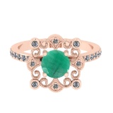 1.24 Ctw SI2/I1 Emerald And Diamond 14K Rose Gold Vintage Style Wedding Ring