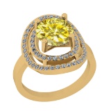 1.65 Ctw I2/I3 Treated Fancy Yellow And White Diamond 14K Yellow Gold Engagement Halo Ring