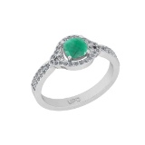 0.75 Ctw SI2/I1 Emerald And Diamond 14K White Gold Engagement Halo Ring