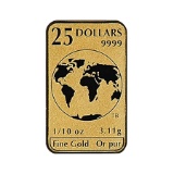 Canada $25 Tenth Ounce Gold Bar 2016-2017 .9999 Fine World Map