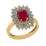 2.90 Ctw SI2/I1 Ruby And Diamond 14K Yellow Gold Engagement Ring