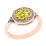 1.42 Ctw I2/I3 Treated fancy Yellow And White Diamond 14K Rose Gold Engagement Halo Ring