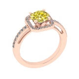 1.70 Ctw I2/I3 Treated Fancy Yellow And White Diamond 14K Rose Gold Engagement Halo Ring