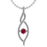 0.49 Ctw SI2/I1 Ruby And Diamond 14K White Gold Necklace