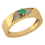 0.19 Ctw Emerald And Diamond 18K Yellow Gold Halo Ring