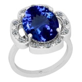 8.14 Ctw SI2/I1 Tanzanite And Diamond 14K White Gold Engagement Ring