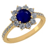 1.90 Ctw I2/I3 Blue Sapphire And Diamond 14K Yellow Gold Engagement Ring