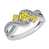 1.00 Ctw I2/I3 Treated fancy Yellow And White Diamond 14K White Gold three Stone Ring