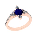 1.55 Ctw SI2/I1 Blue Sapphire And Diamond 14K Rose Gold Ring