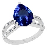 4.61 Ctw SI2/I1 Tanzanite And Diamond 14K White Gold Engagement Ring