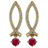 1.48 Ctw I2/I3 Ruby And Diamond 14K Yellow Gold Earrings