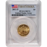 Certified Commemorative $5 Gold 2011-P United States Army MS70 PCGS First Strike