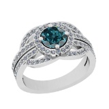 1.57 Ctw I2/I3 Treated Fancy Blue And White Diamond 14K White Gold Ring
