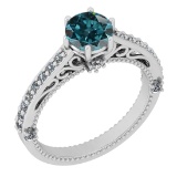 1.70 Ctw I2/I3 Treated Fancy Blue And White Diamond 14K White Gold Filigree Engagement Ring