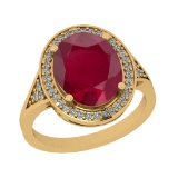 5.25 Ctw SI2/I1 Ruby And Diamond 14K Yellow Gold Engagement Ring