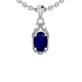 1.86 Ctw SI2/I1 Blue Sapphire And Diamond 14K White Gold Vintage Style Pendant