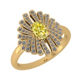 1.15 Ctw I2/I3 Treated fancy Yellow And White Diamond 14K Yellow Gold Vintage Style Ring