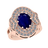 3.30 Ctw SI2/I1 Blue Sapphire And Diamond 14K Rose Gold Vintage Style Wedding Ring