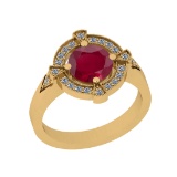 1.47 Ctw SI2/I1 Ruby And Diamond 14K Yellow Gold Engagement Ring