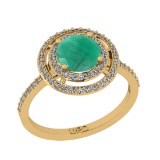 1.61 Ctw I2/I3 Emerald And Diamond 14K Yellow Gold Engagement Halo Ring