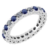 1.61 Ctw Blue Sapphire And Diamond 18K White Gold Band Ring