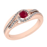 0.75 Ctw SI2/I1 Ruby And Diamond 14K Rose Gold Engagement Ring